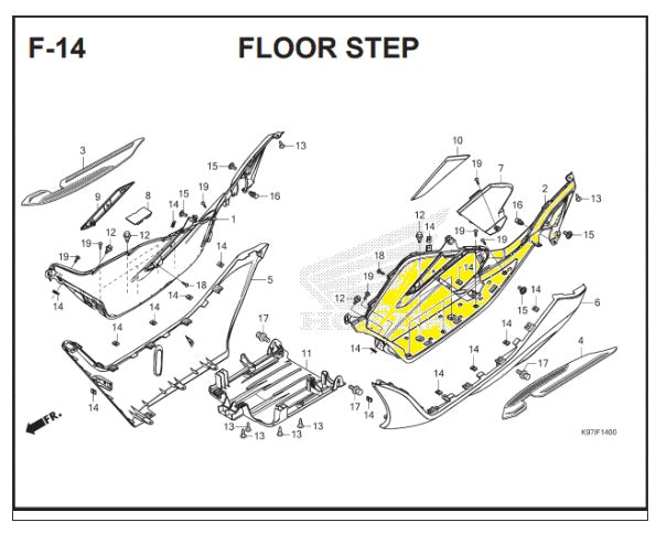 Honda PCX 150 K97 2018 Step LH Floor Foot Rest Panel Black 64321-K97-T00ZA